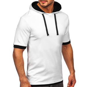 Camiseta Blanca con Capucha para Hombre, Manga Corta, Logotipo Frontal, Estilo Casual, Tejido de Punto, Color Sólido, Corte Regular, Transpirable, Ropa Urbana - Product Image 4