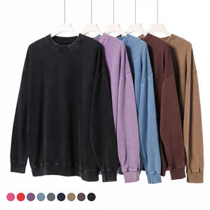 400G poids lourd hommes rétro français éponge o-cou lavé à l'acide en détresse sweat à capuche et sweat avec Logo personnalisé Streetwear sweats à capuche - Product Image 1