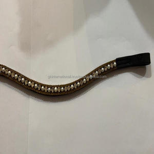 Diamantes de imitación con forma curva de 3 filas, cristales dorados, perlas, ostentosos, negro o marrón, banda de cuero de alta calidad para cejas de caballo - Product Image 3