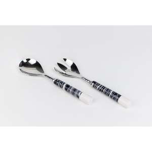 Ensemble de 2 cuillères et serveurs à salade en acier inoxydable, ensemble de couverts en marbre, artisanat, style unique, ensemble de service à salade, fournitures de restaurant - Product Image 1