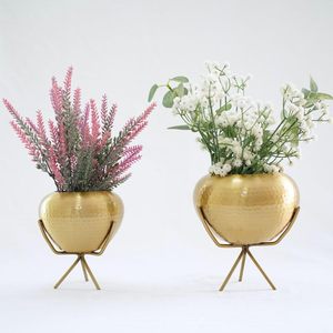 Maceta de metal más nueva de 2025, juego de macetas con acabado de peltre de latón, decoración de jardín, haz que tu hogar sea ecológico, maceta completa de hierbas - Product Image 6