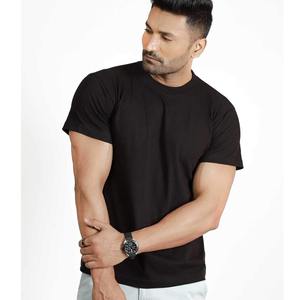 Camiseta básica negra de verano para hombre, Jersey Premium de algodón de calidad, logotipo personalizado, talla grande y alta, tela de punto con cuello OEM - Product Image 2