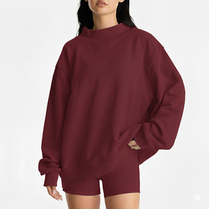 Sudadera Extra Grande para Mujer, Cuello Alto Simulado, Diseño de Hombros Caídos, Manga Larga, Estilo Holgado Informal para Otoño - Product Image 1