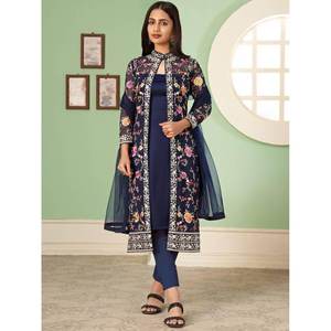 Ensemble Salwar Suit pour femmes en georgette bleue, magnifique ensemble brodé - Product Image 1