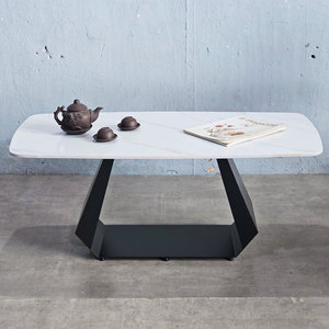 Modern Rustic 110x55x45cm Rectangular <b>Side</b> <b>Table</b> Durable Stone Top and Iron Legs Living Room TT68185 - Product Image 3