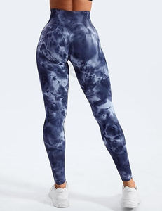 Leggings d'entraînement sans couture Tie Dye pour femmes Pantalon de sport à motif solide avec fermeture à cordon de serrage - Product Image 2