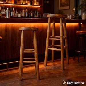 SOLOBEAT Tabouret de bar rond en teck massif naturel moderne pour la maison, le bar et la salle à manger - Product Image 3