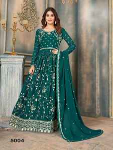 Excelente traje elegante Heavy Fox Georgette Salwar Suit & Dupatta con hilo múltiple y bordado de secuencia Stich Work para la venta - Product Image 4