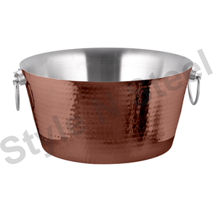Hammered Stainless Steel Wine Chiller Collar Whiskey and for <b>Champagne</b> Beverage Tub Round Tub Burfi Design full polish Tub - Product Image 1