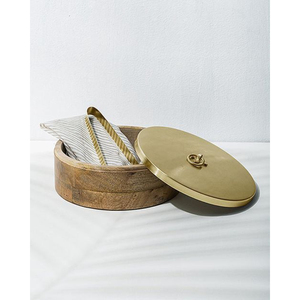 Boîte à roti en bois de manguier artisanal avec couvercle en laiton, casserole à chapati pour la cuisine et la salle à manger, récipient de service en bois, meilleur prix - Product Image 4