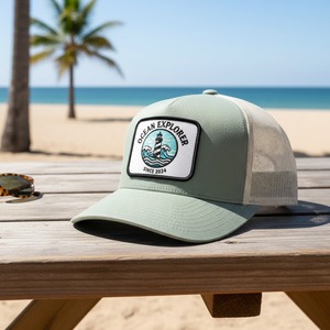 Casquette de pêche OEM ODM Ocean Drifters avec logo d'ancrage, patch vert, casquette de camionneur en maille, vêtements d'extérieur d'été 2024 - Product Image 5