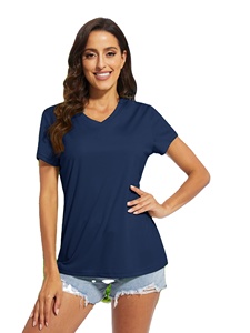 เสื้อยืดคอวีสำหรับผู้หญิงเสื้อยืดผ้าฝ้ายแขนสั้นพิมพ์ลายตามสั่งพิมพ์ลายได้180แบบลำลอง - Product Image 3