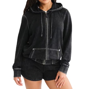 Nuevo último diseño Logo algodón lavado ácido Sudadera con capucha conjunto corto mujeres transpirable conjunto de dos piezas para gimnasio Fitness Wear 2026 - Product Image 1