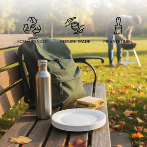 Assiettes en papier jetables biodégradables écologiques de 26 cm avec logo personnalisé, fournitures de traiteur en gros pour les fêtes - Product Image 3