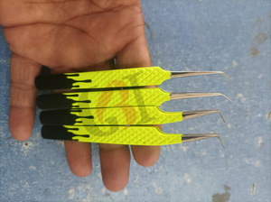 Pinzas de extensión de pestañas de acero inoxidable de 45 y 90 grados con revestimiento en polvo de doble Color de alta calidad, herramientas de belleza con logotipo personalizado - Product Image 5