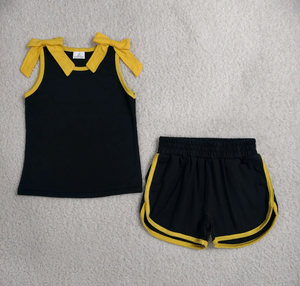 ชุดเสื้อผ้าเด็กผู้หญิงสีดำทองประดับโบว์แขนกุด - Product Image 3