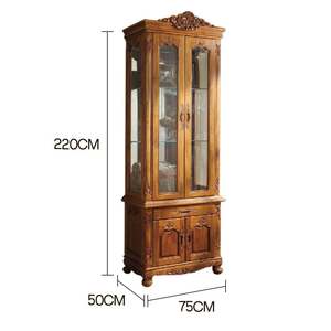 Armoire haute en teck sculptée à la main rangement luxueux romantique européen 4 portes 1 tiroir avec sculpture de raisins salon - Product Image 6