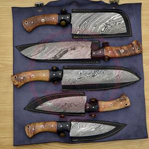 Juego de Cuchillos de Chef de Acero de Damasco Forjado a Mano/Juego de 5 Cuchillos de Chef de Acero de Damasco de Hoja Fija al por Mayor - Product Image 5