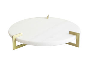 Plateau de service en marbre de forme ronde Offre Spéciale fantaisie de qualité supérieure avec poignée en métal et cadre plaqué or pour la décoration de table utilisation de la cuisine - Product Image 5
