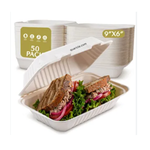 Boîte de burger à clapet naturel jetable tendance moderne personnalisée 9*6 9*9 emballage de tous types d'événements camions de nourriture bagasse de voyage - Product Image 3