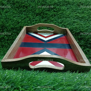 Bandeja de servicio de hueso con incrustaciones de madera y resina hecha a mano Majestic Bloom, vajilla decorativa de lujo para el hogar, el hotel y los espacios de comedor - Product Image 1