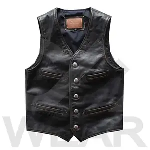 Gilet en cuir de vachette pour hommes Gilets de motard en cuir pour hommes Vestes sans manches décontractées vintage Gilet