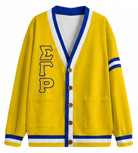 New Design Sigma Gamma Rho <b>Jersey</b> Sorority V Neck Embroidered Button Stripes Letter Pattern Wool-Lined College <b>Cardigans</b> Acrylic - Product Image 1