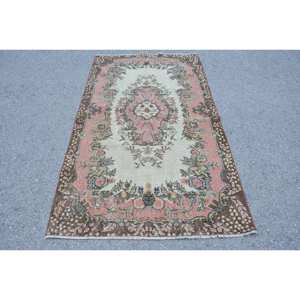 พรมตุรกีวินเทจคลาสสิกสีเบจ6.7ft x 3.8ผ้าขนแกะเย็บปะติดปะต่อกันสี่เหลี่ยมผืนผ้าลายทางสำหรับห้องนั่งเล่น - Product Image 1