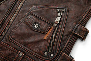 Chaleco de Cuero para Hombre, Invierno, Cortavientos, con Botones de Cuerno, para Uso Intenso en Motociclismo - Product Image 6