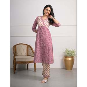 Purple <b>Printed</b> Cotton <b>Block</b> Pant Set of 2 Salwar Kameez Clothing - Product Image 4