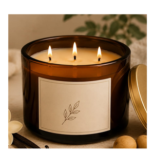 Decorative 3 <b>Wick</b> Intention <b>Candle</b> with Marula and Vanilla Scent in Premium Glass Jar for Elegant Home Spaces and Gift Giving - Product Image 1