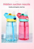 Botella de agua con pajita para niños de 16 oz, a prueba de fugas, portátil, taza de plástico para estudiantes, venta al por mayor