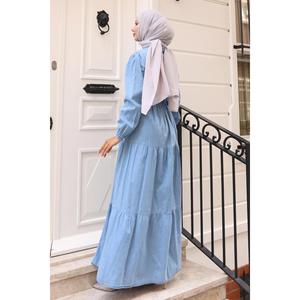 Robe en jean boutonnée de style décontracté bleu clair 19263 - Product Image 4