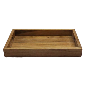 Plateau de service et de présentation alimentaire moderne en bois avec poignée perforée, grande taille, forme rectangulaire - Product Image 3