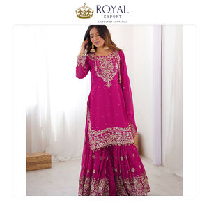 Best Quality Latest Trending Heavy Faux Georgette With Embroidery Work Wedding Wear Sharara Suit Collection for Sale - Product Image 5