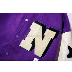 แจ็กเก็ตเบสบอลผ้าสักหลาดกำมะหยี่สำหรับผู้ชายผ้าขนสัตว์สีม่วงสำหรับกีฬากลางแจ้งปรับแต่งได้ - Product Image 5