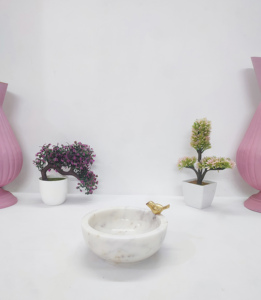 Bol à fruits de service rond et incurvé en marbre de qualité supérieure de luxe Bol de service décoratif en marbre de qualité supérieure pour la décoration de mariage - Product Image 2