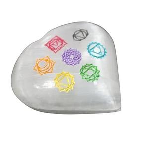 Meilleure qualité, symbole de Chakra en Selenite, cœur en cristal gravé, cœur en pierre précieuse polie, à vendre - Product Image 5