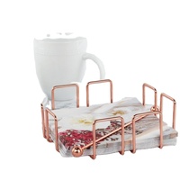 Anneaux de serviette en fonte de fer, design européen, écologiques et durables, avec base carrée dorée classique et support boule en fil métallique, pour hôtels