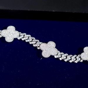 925 Silver Iced Out <b>Clover</b> Cuban Link <b>Bracelet</b> Sparkling Statement Hip Hop Jewelry Luxury Style For Men Women - Product Image 5