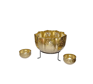Large Floral Urli Bowl <b>Stand</b> Metal Table <b>Vase</b> for Home Decor Floating Flowers Candles Wedding Office Pooja Decoration - Product Image 1