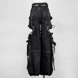 Jeans pour femmes, pantalon cargo personnalisé en métal lourd, style hip-hop, streetwear pour hommes - Product Image 3