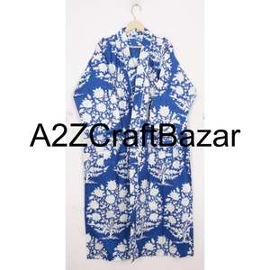 Bata Kimono India 100% Algodón para Mujer, Cuello en V, Cierre con Cinturón, Largo Completo, Suave y Transpirable, Estampado Floral, Ropa de Dormir - Product Image 1