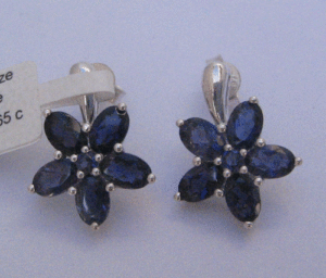 Shah Gems Women's Natural Iolite Earrings 925 Sterling <b>Silver</b> <b>Studs</b> with 14K 18K Gold Rose Gold Diamond Flower-shaped Main Stone - Product Image 1