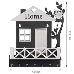 Wooden Metal Wall Hanging Key Holder Rectangle House Shape Key Rack 5 <b>Coat</b> <b>Hooks</b> Multifunctional for Home Decoration Organizer - Product Image 2