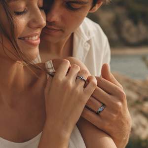 Jeulia Parallel Meet Custom Birthstone Bypass <b>Couple</b> <b>Ring</b> <b>Set</b> with Zircon for Anniversary - Product Image 6