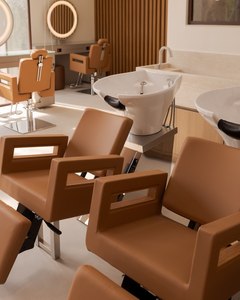 Modern Barber Chair Set With <b>Adjustable</b> <b>Footrest</b> Hydraulic Pump Faux Leather Contemporary Design Commercial Salon Furniture - Product Image 2