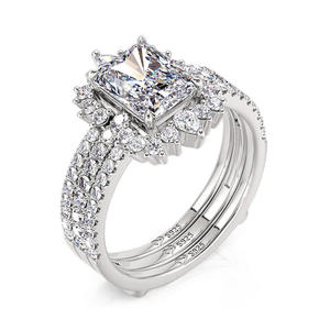 Ensemble de 2 bagues de mariage Jeulia Radiant Irregular Halo en argent sterling avec diamants - Product Image 3