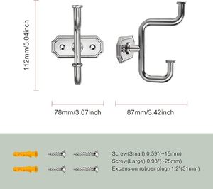 Silver Decorative Wall <b>Hooks</b> for <b>Bathroom</b> Bedroom Kitchen-Robe Coat <b>Hooks</b> Durable Aluminium Material for Towel Organisation - Product Image 2
