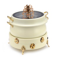 Elegante calentador de cobre con tapa de cristal transparente, acero inoxidable, capacidad de 7L/9L, asas de lujo, soporte, equipo personalizado para mantener el calor.